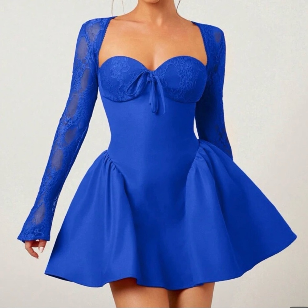 Brand New Elegant Blue Lace Sleeve Dress